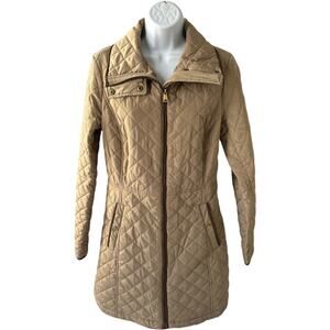 Lauren Ralph Lauren XS Moto Quilted Coat Beige Mid-Length